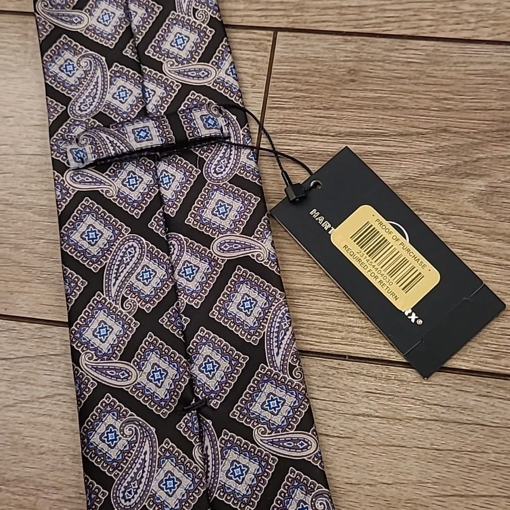 HART SCHAFFNER‎ MARX Metallic Black Silver Paisley Diamond Pattern Silk Tie NEW